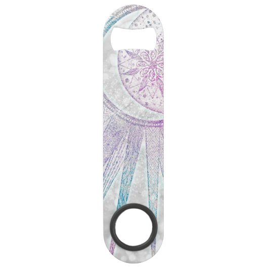 Elegant Iridescent Sun Moon Mandala Silver Design Speed Flessenopener (Voorkant)