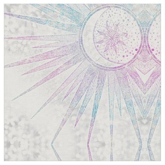 Elegant Iridescent Sun Moon Mandala Silver Design Stof (Close Up)