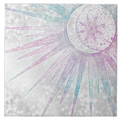Elegant Iridescent Sun Moon Mandala Silver Design Tegeltje (Voorkant)