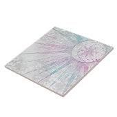 Elegant Iridescent Sun Moon Mandala Silver Design Tegeltje (Zijkant)