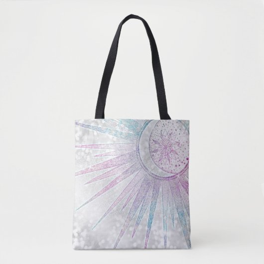 Elegant Iridescent Sun Moon Mandala Silver Design Tote Bag (Voorkant)