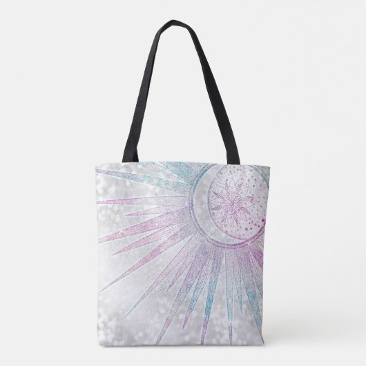 Elegant Iridescent Sun Moon Mandala Silver Design Tote Bag (Achterkant)