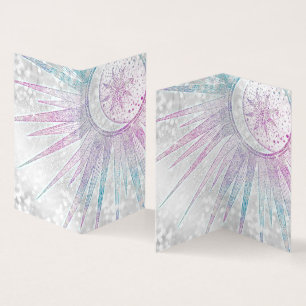 Elegant Iridescent Sun Moon Mandala Silver Design Visitekaartje