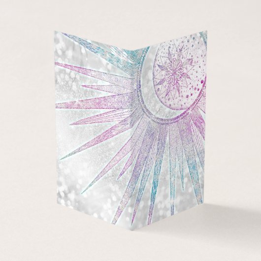 Elegant Iridescent Sun Moon Mandala Silver Design Visitekaartje (Buitenkant)