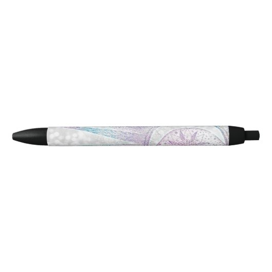 Elegant Iridescent Sun Moon Mandala Silver Design Zwarte Inkt Pen (Voorkant)
