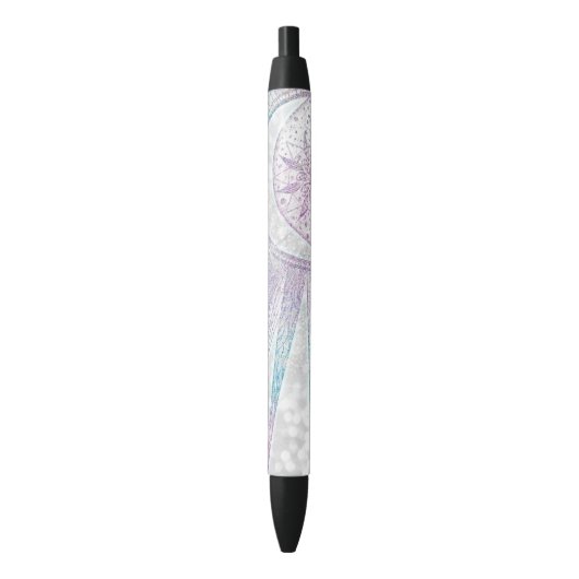 Elegant Iridescent Sun Moon Mandala Silver Design Zwarte Inkt Pen (Voorkant Verticaal)