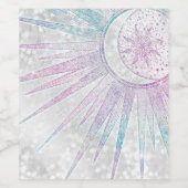 Elegant Iridiscerende Zon Maan Mandala Zilveren De Wijn Etiket (Enkel label)