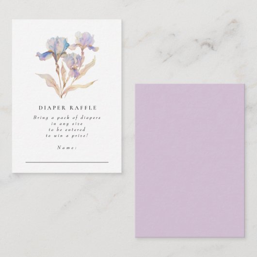 Elegant Iris Baby shower Luier Raffle Informatiekaartje (Voorkant / Achterkant)