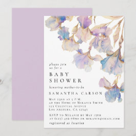 Elegant Iris Bloemen Waterverf Baby shower Kaart