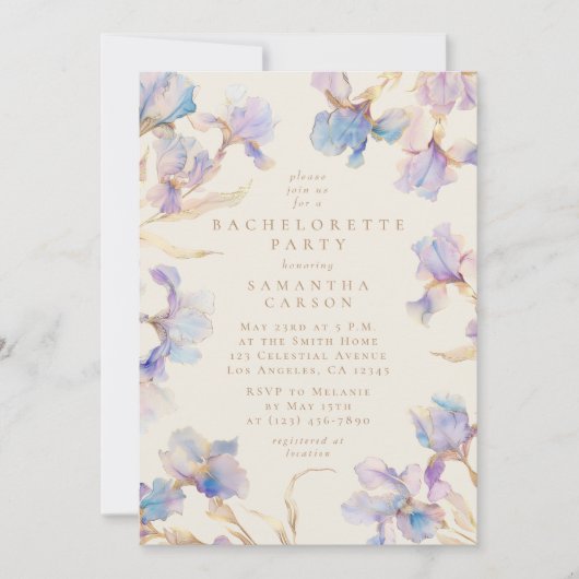 Elegant Iris Bloemen Waterverf Bachelorette Party Kaart (Voorkant)