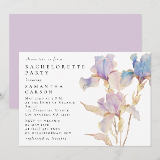 Elegant Iris Bloemen Waterverf Bachelorette Party Kaart (Voorkant / Achterkant)