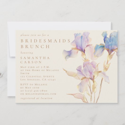 Elegant Iris Bloemen Waterverf Bruidsmeisjes Brunc Kaart (Voorkant)