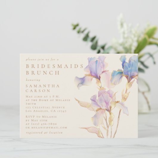 Elegant Iris Bloemen Waterverf Bruidsmeisjes Brunc Kaart (Staand voorkant)