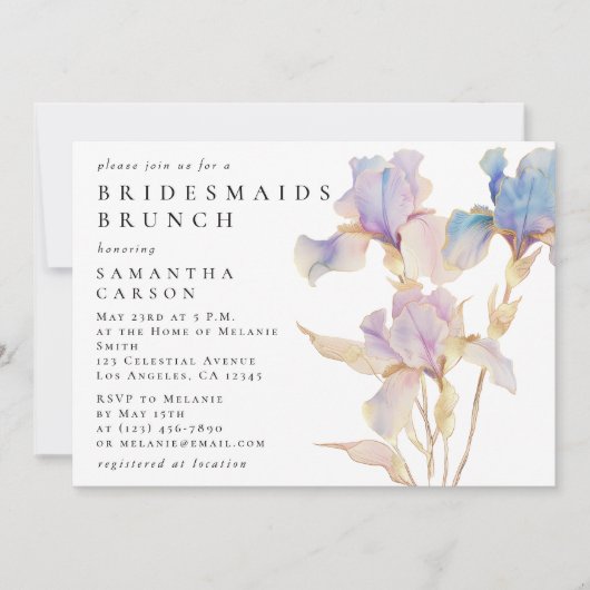 Elegant Iris Bloemen Waterverf Bruidsmeisjes Brunc Kaart (Voorkant)