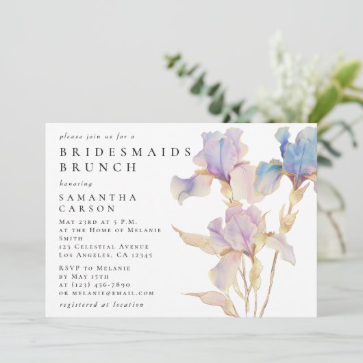 Elegant Iris Bloemen Waterverf Bruidsmeisjes Brunc Kaart (Staand voorkant)