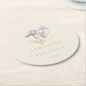 Elegant Iris Bloemen Waterverf Bruiloft Ronde Kartonnen Onderzetter (Gebogen)