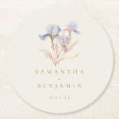 Elegant Iris Bloemen Waterverf Bruiloft Ronde Kartonnen Onderzetter (Voorkant)