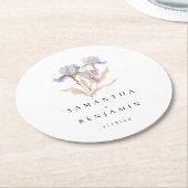 Elegant Iris Bloemen Waterverf Bruiloft Ronde Kartonnen Onderzetter (Gebogen)