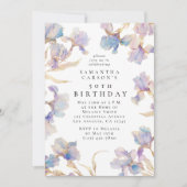 Elegant Iris Bloemen Waterverf Verjaardagsfeest Kaart (Voorkant)
