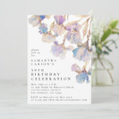 Elegant Iris Bloemen Waterverf Verjaardagsfeest Kaart (Staand voorkant)