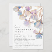 Elegant Iris Bloemen Waterverf Verlovingsfeest Kaart (Voorkant)