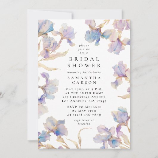 Elegant Iris Bloemen Waterverf Vrijgezellenfeest Kaart (Voorkant)