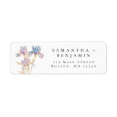 Elegant Iris bloemenbruiloft retouradres Etiket (Voorkant)