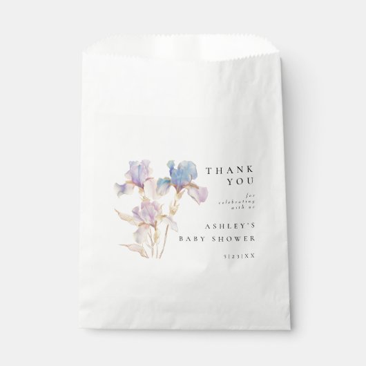 Elegant Iris Floral Baby shower Bedankzakje (Voorkant)