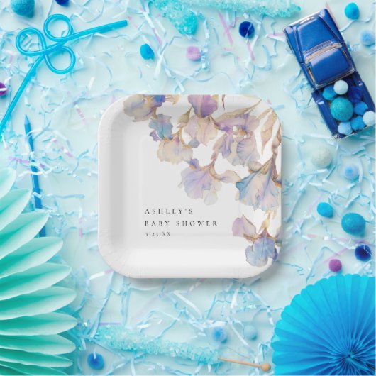 Elegant Iris Floral Baby shower Papieren Bordje (Feest)