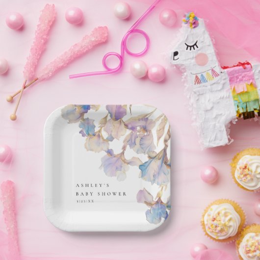 Elegant Iris Floral Baby shower Papieren Bordje (Feest)