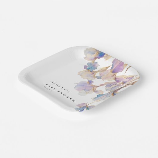 Elegant Iris Floral Baby shower Papieren Bordje (Gebogen)