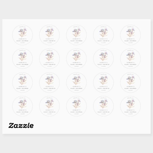 Elegant Iris Floral Baby shower Ronde Sticker (Vel)