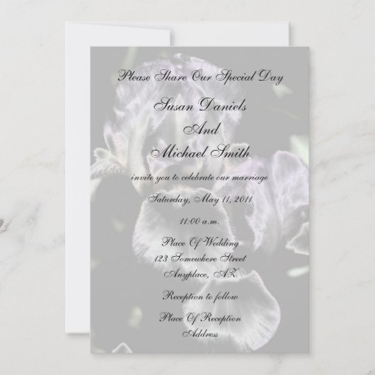 Elegant Iris Pair Floral Wedding Invitation Kaart (Voorkant)