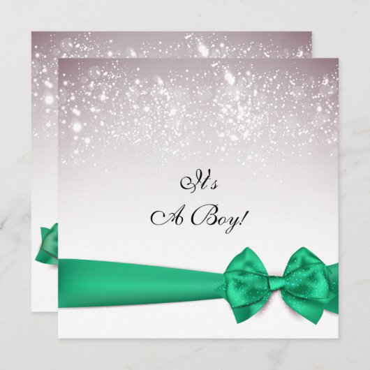 Elegant Irish Green Bow Sparkles Baby shower Kaart (Voorkant / Achterkant)