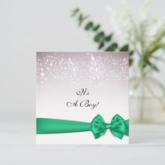 Elegant Irish Green Bow Sparkles Baby shower Kaart (Staand voorkant)