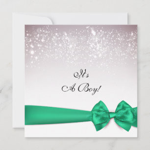 Elegant Irish Green Bow Sparkles Baby shower Kaart