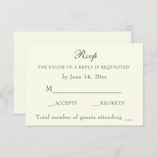 Elegant Irish Green Ivory Wedding Classic RSVP (Voorkant / Achterkant)