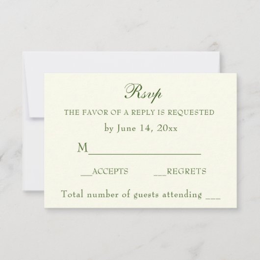 Elegant Irish Green Ivory Wedding Classic RSVP Kaartje (Voorkant)