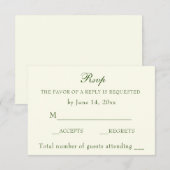 Elegant Irish Green Ivory Wedding Classic RSVP Kaartje (Voorkant / Achterkant)
