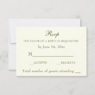 Elegant Irish Green Ivory Wedding Classic RSVP Kaartje