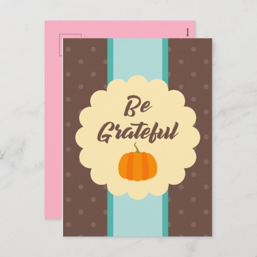 Elegant is dankbaar voor Cute Pumpkin Feestdagenkaart (Voorkant / Achterkant)