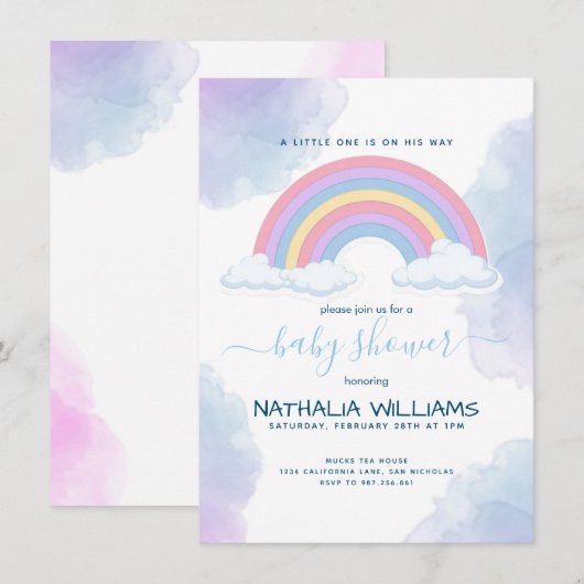 Elegant is een Baby shower van de Rainbow-Waterver Kaart (Voorkant / Achterkant)