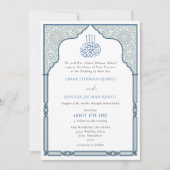 Elegant Islamic Blue Arch Ornate Arabesque Wedding Kaart (Voorkant)