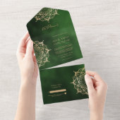 Elegant Islamic  mandala Emerald Arabic All In One Uitnodiging (Afscheurbaar)