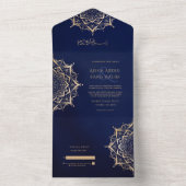 Elegant Islamic Mandala Navy Gold Arabic All In One Uitnodiging (Binnen)