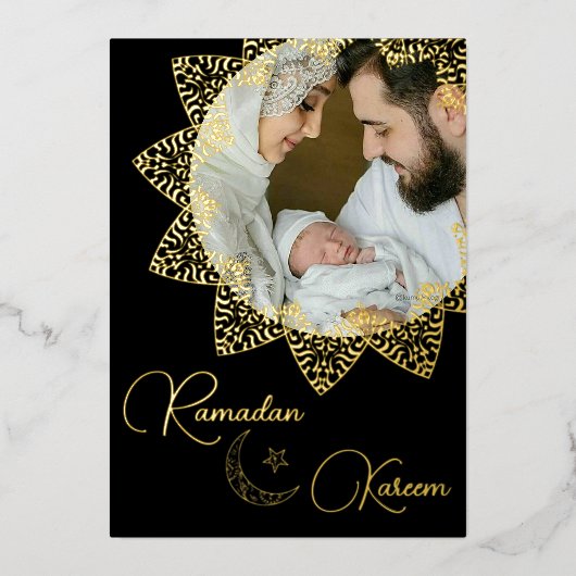 Elegant Islamic Mandala Ramadan Kareem Foto Folie Feestdagenkaart (Voorkant)