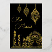 Elegant Islamic Ornamental Mosque Lantern Eid Folie Feestdagenkaart (Voorkant)