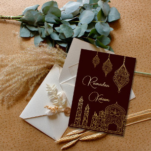 Elegant Islamic Ornamental Mosque Lantern Ramadan Folie Feestdagenkaart