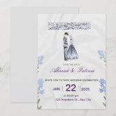 Elegant Islamitisch, Blauwe Bloem Kaart (Voorkant / Achterkant)