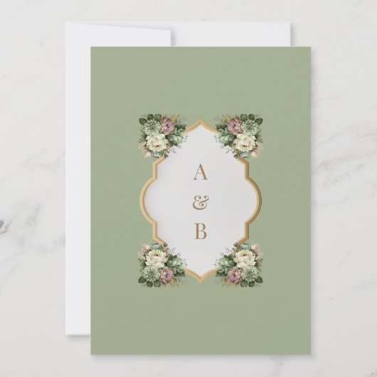 Elegant Islamitisch Bloemen Bruiloft Kaart (Achterkant)